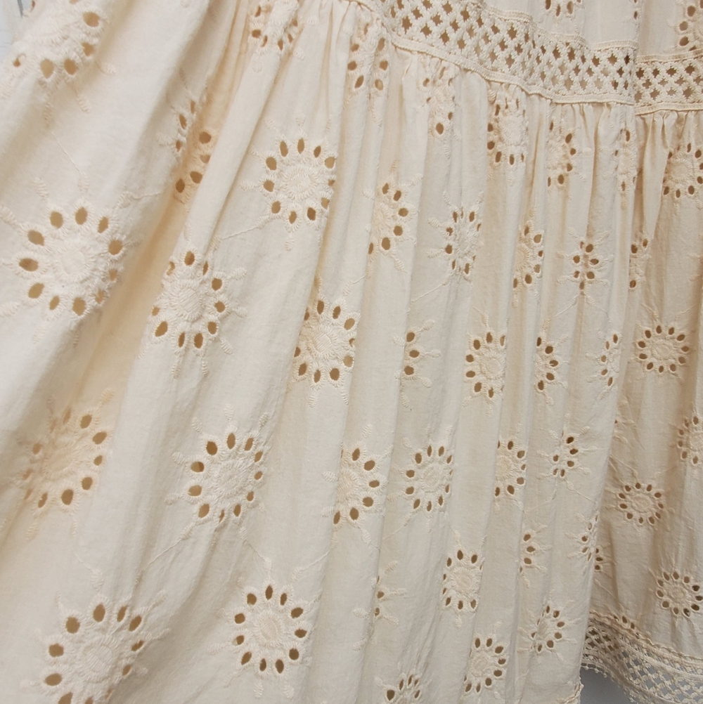Ultra Pink Lace Eylet Elastic Waist 100% Cotton Skirt Beige Color Size XL - Picture 3 of 9
